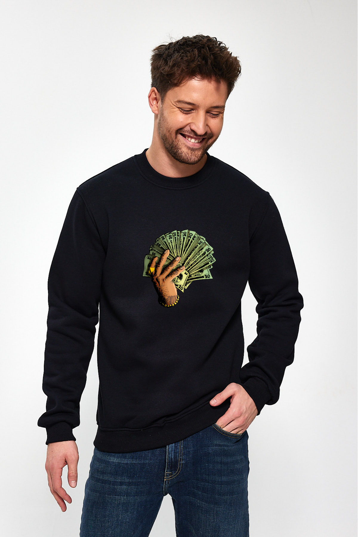 Elde Para Baskılı Sweatshirt