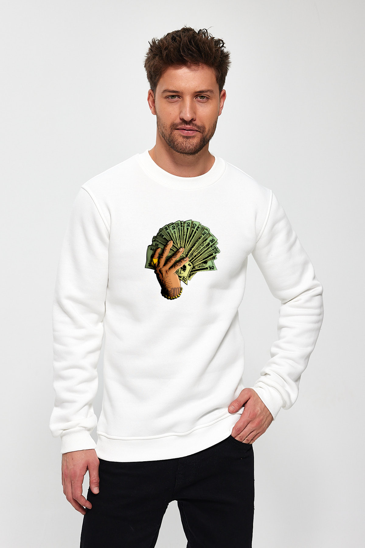 Elde Para Baskılı Sweatshirt